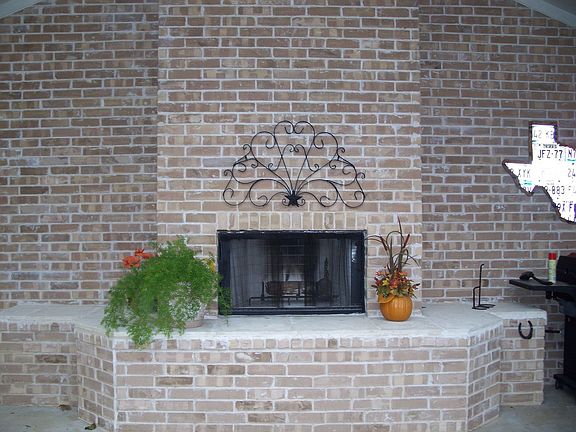 Outdoor fireplace and huge deck