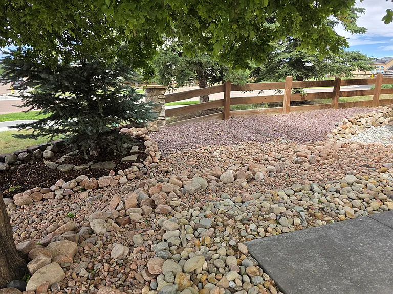 Front yard rocks and trees