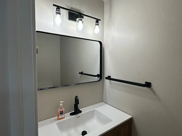 Nice new vanity and lighting in the half bath.