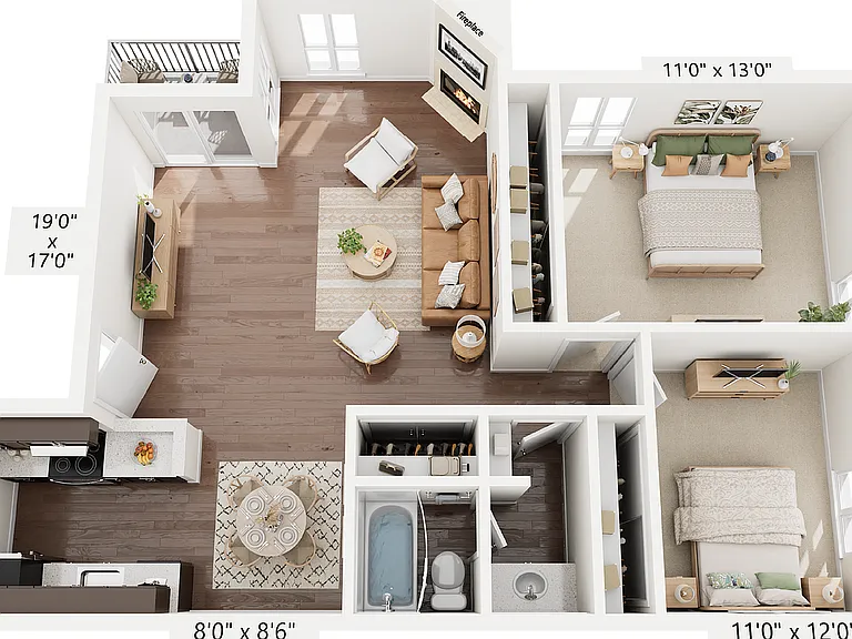 2BR x 1BA - B Floorplan 2BR x 1BA - B Floorplan
