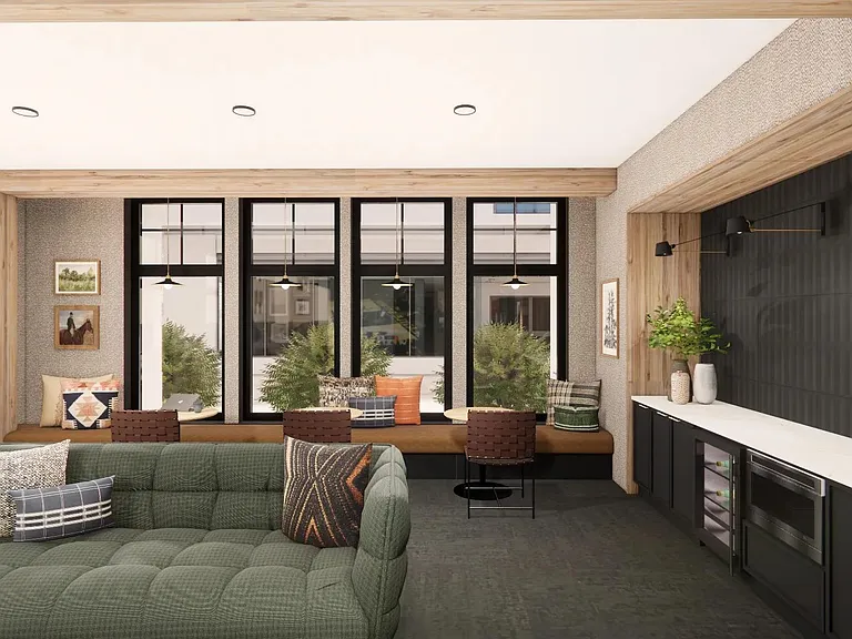 Comfortable seating and a welcoming atmosphere make the clubroom at Modera Bridle Trails an ideal place to relax and recharge.