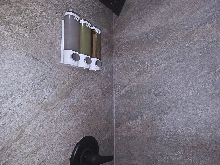 Modern shower with convenient soap dispenser included