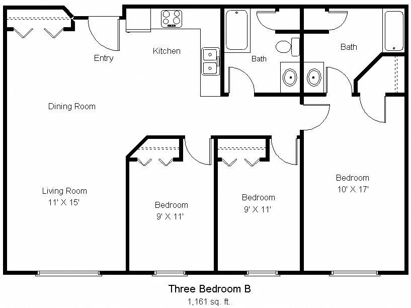 Floor plan 3 Bedroom 2 Bath (FMR)