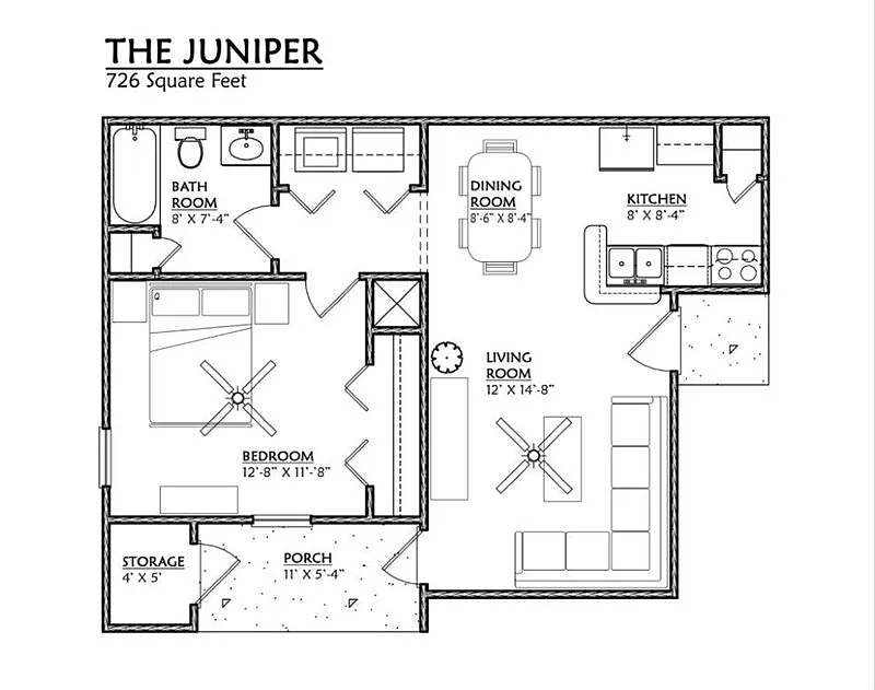 Floor plan A380 - 1 Bedroom, 1 Bathroom