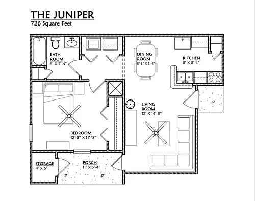Floor plan A380 - 1 Bedroom, 1 Bathroom