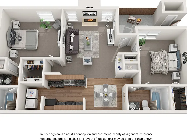 3D floor plan
2 bed 2 bath
-Full size washer & dryer connections