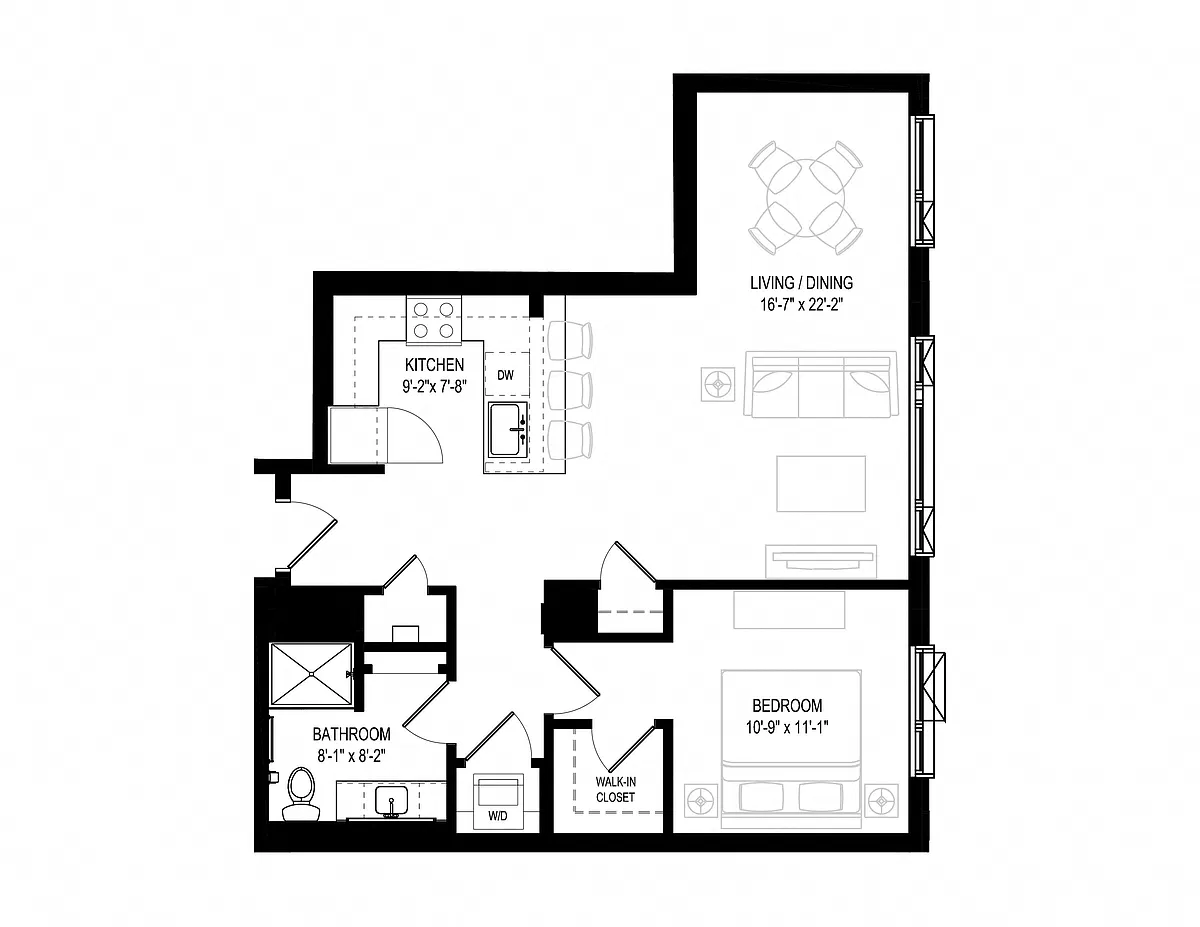 Floor plan 1 Bed/1 Bath Den-1I