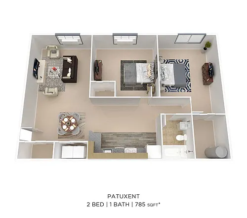 Floor plan Two Bedroom - 785 sqft