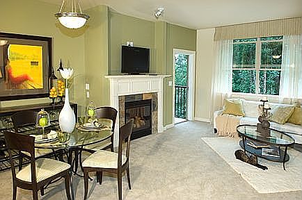 Open living and dining space with high ceilings