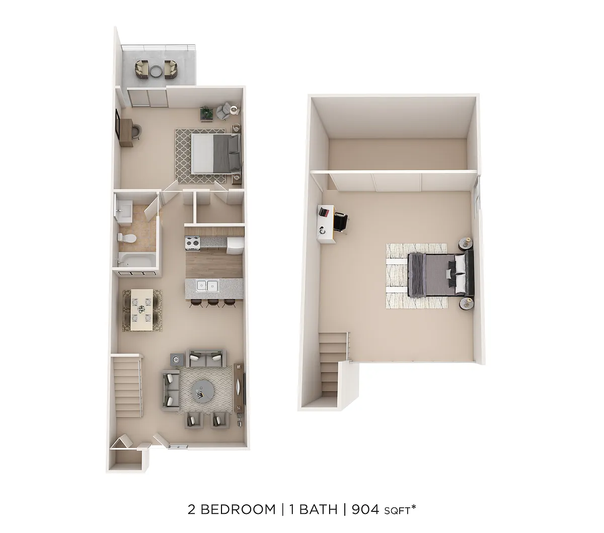 Floor plan 2 Bed 1 Bath 904sqft