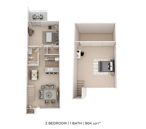 Floor plan 2 Bed 1 Bath 904sqft