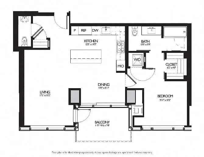 Floor plan 1 Bed 1.5 Bath