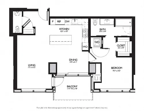 Floor plan 1 Bed 1.5 Bath