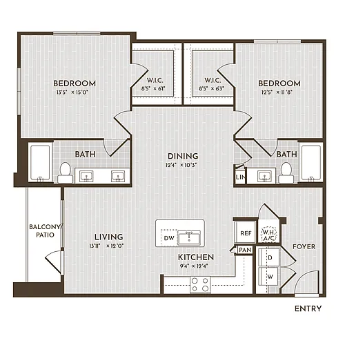 Floor plan 2BR 2BA (1209 SF)