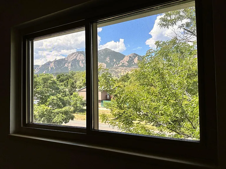 Master bedroom view of Flatirons