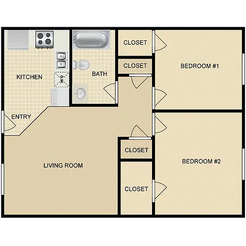 Floor plan 2 Bed 1 Bath