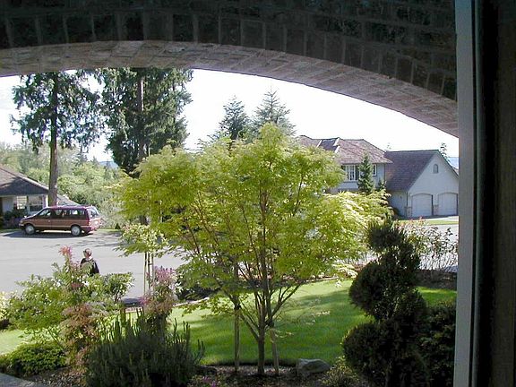 View from front door, thru brick arch