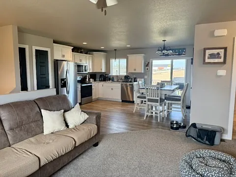 Kitchen, living and dinning room from living room