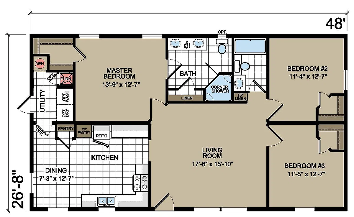 Floor plan 3 Bed 2 Bath Multi Section Home