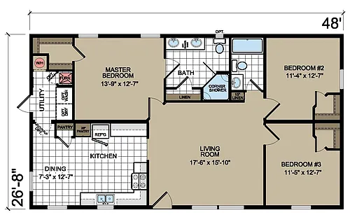 Floor plan 3 Bed 2 Bath Multi Section Home