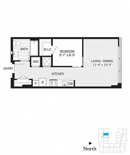 Floor plan 1 Bed - 1 Bath | aj1a