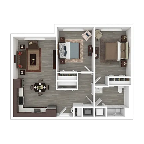 Floor plan 2 Bed, 1 Bath (Minimum and Maximum Income Limits)