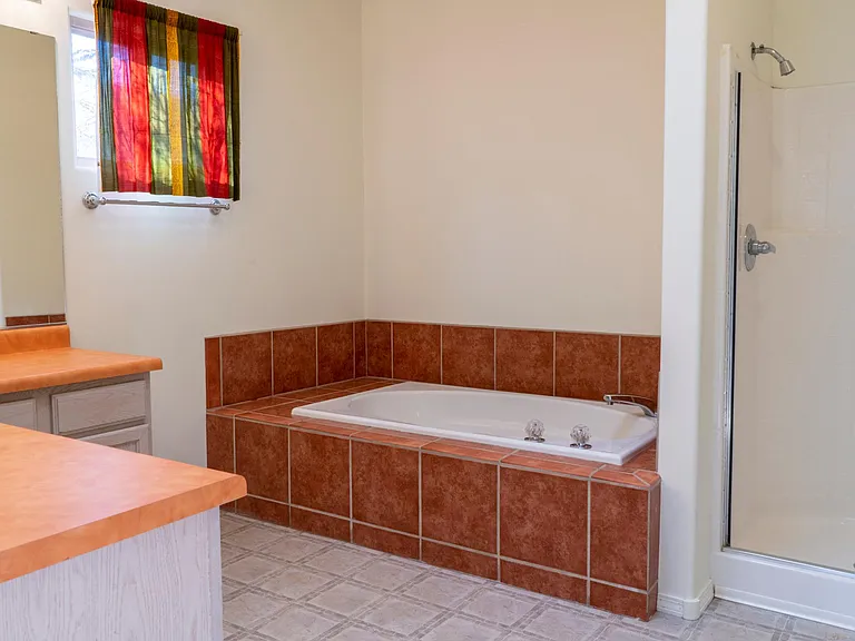 Main bathroom with tub and shower