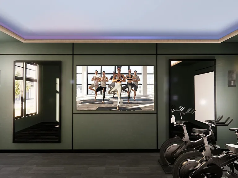 Stay active with Modera Bridle Trail's fitness studio, featuring a variety of equipment including a Pilates reformer for balanced workouts.