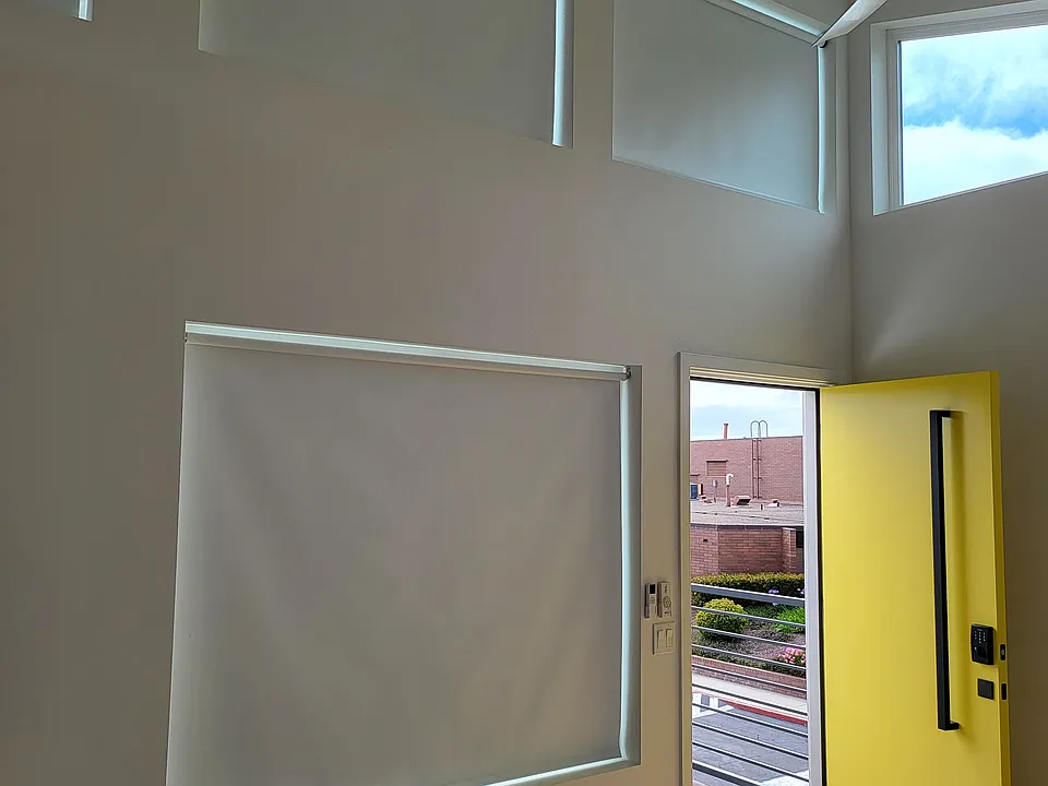 Black out roller shades.