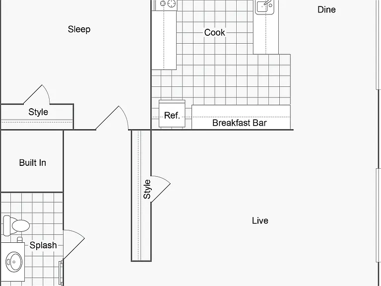 Van Buren | 1-Bedroom Floorplan Van Buren | 1-Bedroom Floorplan