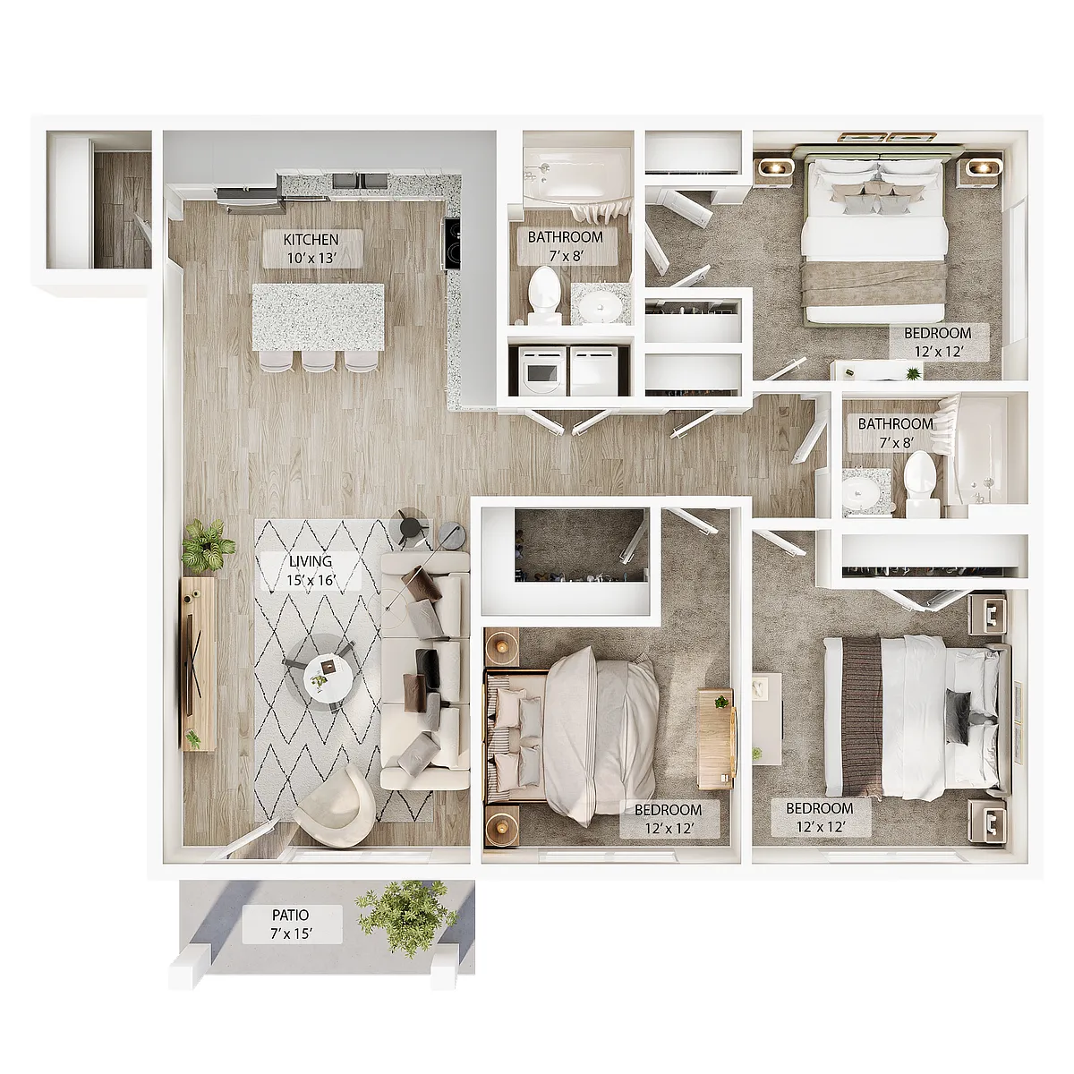 Floor plan 3 BR - Aspen Courtyard