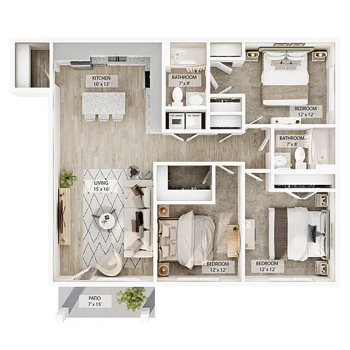 Floor plan 3 BR - Aspen Courtyard