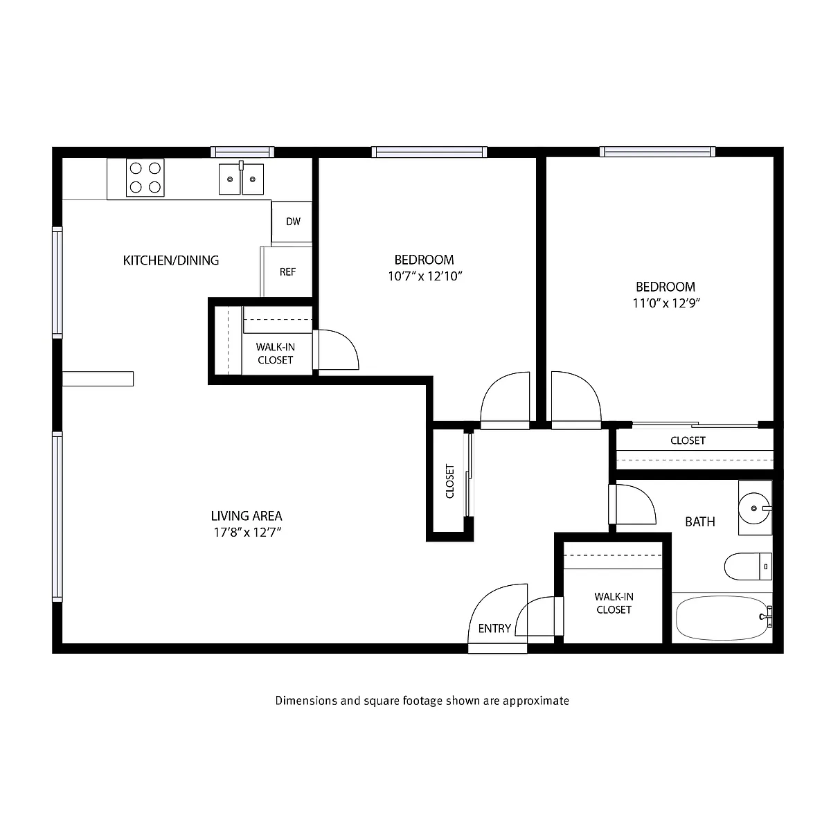 Floor plan 2 Beds and 1 Bath A