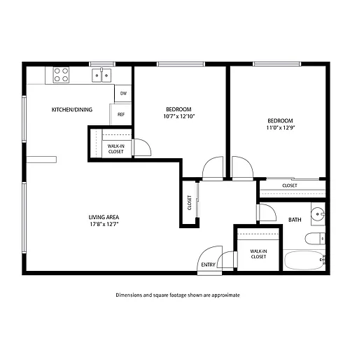 Floor plan 2 Beds and 1 Bath A