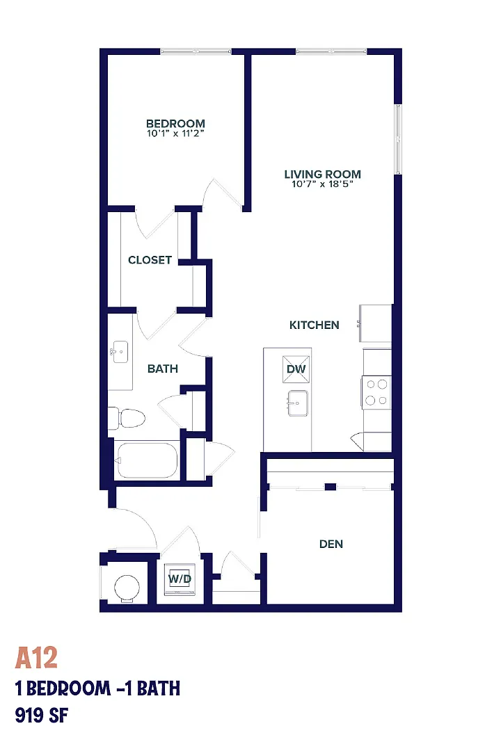 Floor plan Nita One Bedroom Den A12
