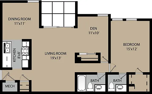 Floor plan Boxwood 1-Bedroom Apartment with Den in Boulder