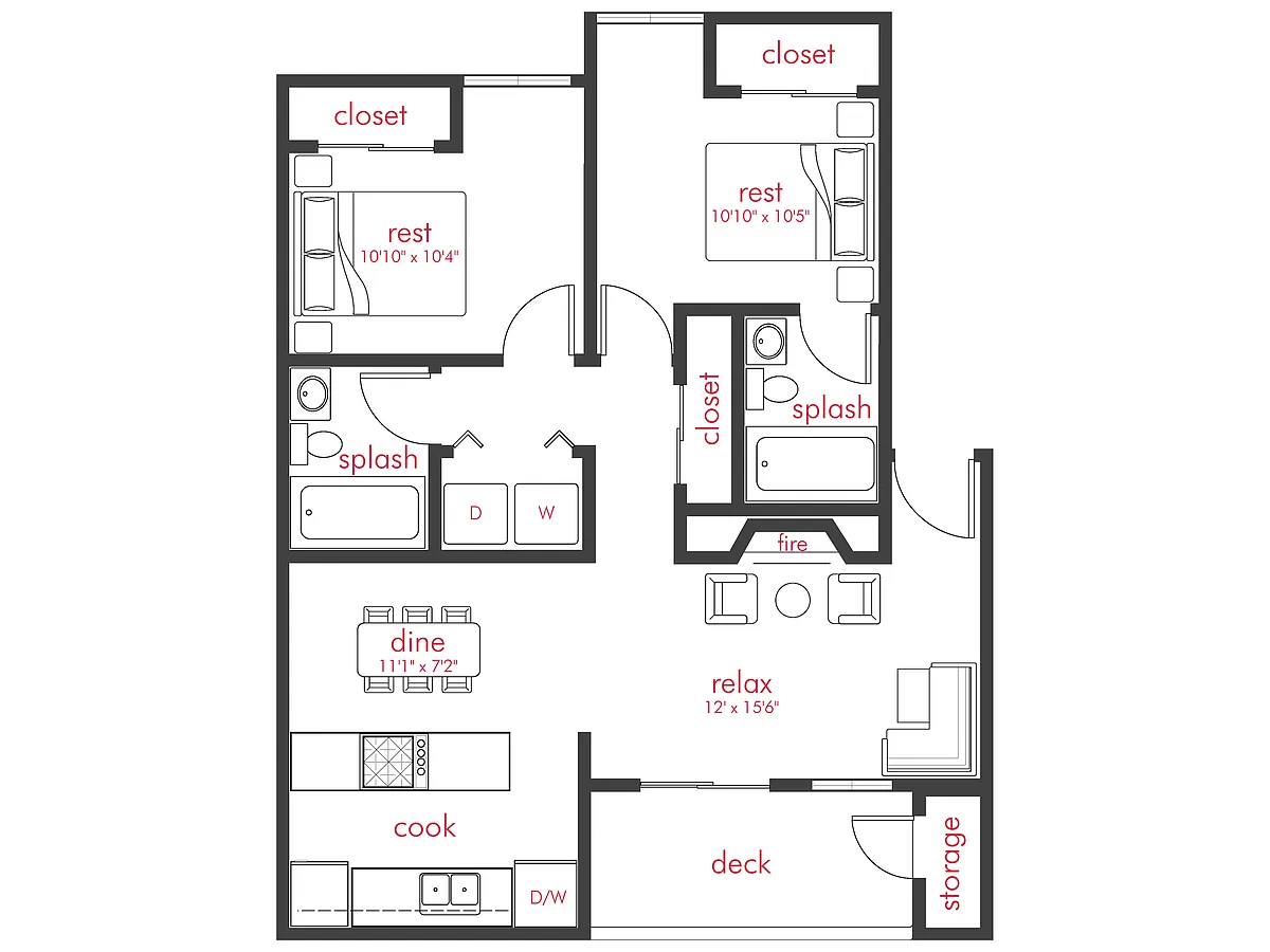 Floor plan 2 Bed, 2 Bath B