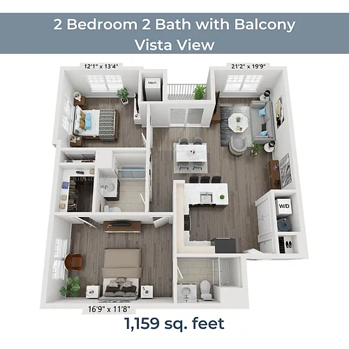 Floor plan 2 BR 2 Bath w Balcony Vista View