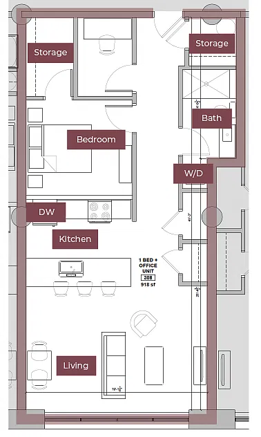 Floor plan 1BR + Office/Den Floor Plan P | Lofts South