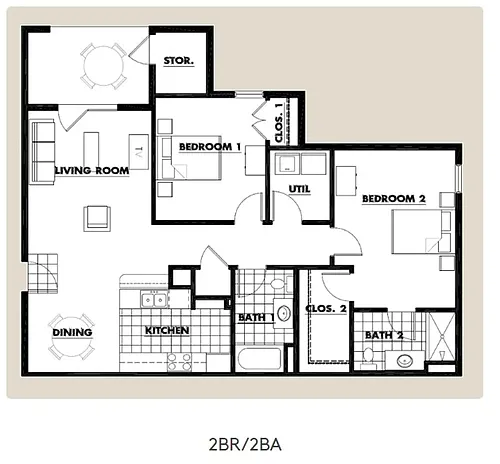 Floor plan 2 bedroom, 2 bath