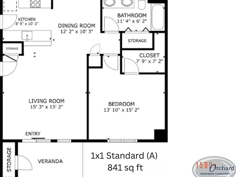 1x1 Standard (A) l 841 sq ft l 1500 Orchard 1x1 Standard (A) l 841 sq ft l 1500 Orchard