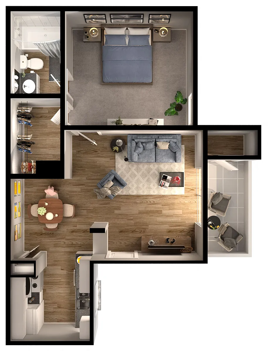 Floor plan 1 Bed 1 Bath A4