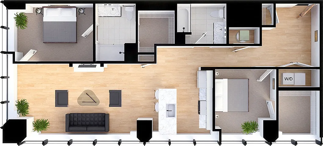 Floor plan Suite Style B2 - 2 Bedrooms 2 Baths