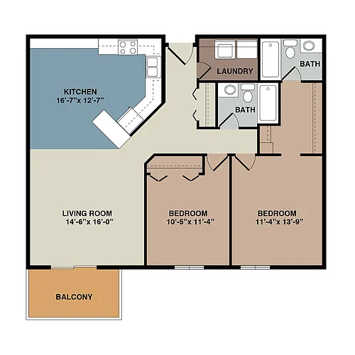 Floor plan 2C - 2 Bedroom
