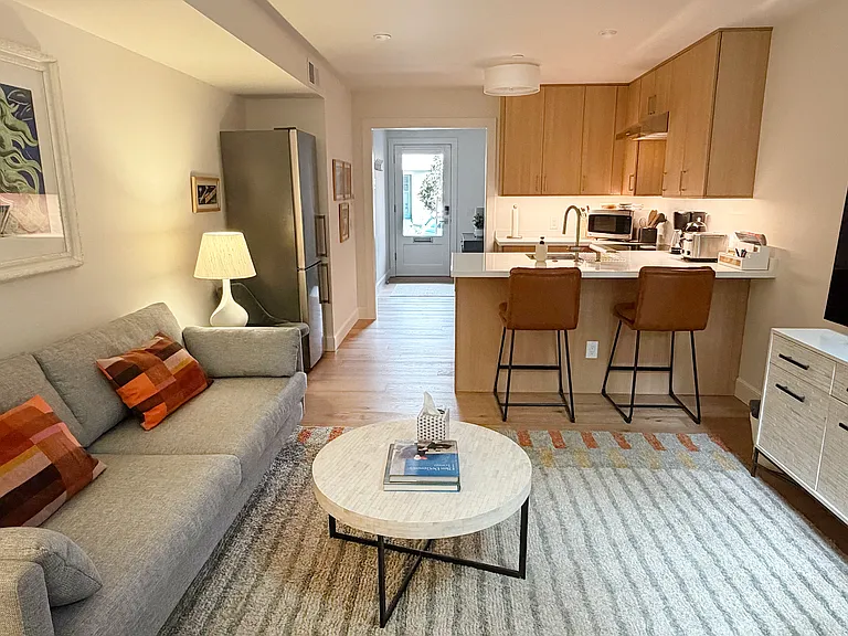 Living Room, Kitchen & Entry/Desk Area (evening)
