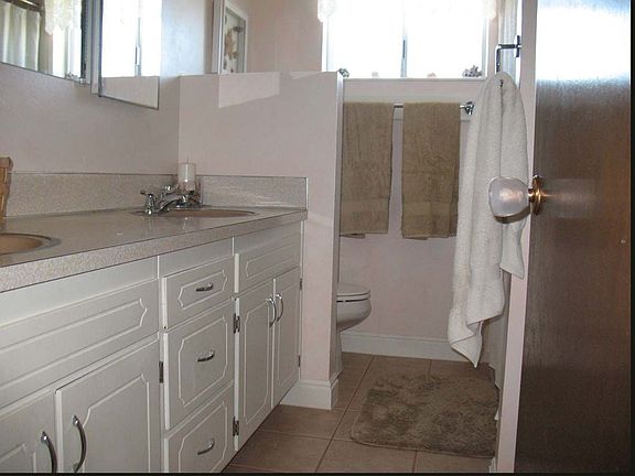 Spacious bathroom has new tile