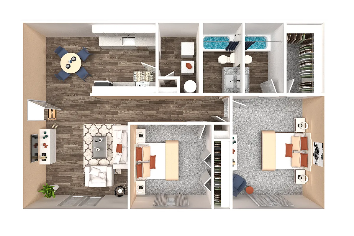 Floor plan Wesley 2 Bedroom 2 Bath