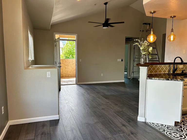 View of Living Room and one of two balconies.