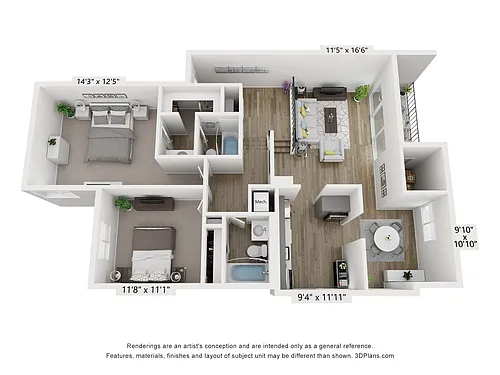 Floor plan C - 2BR 2BA (1115sf)