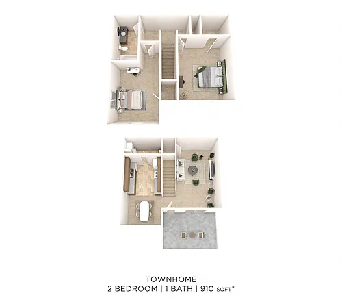 Floor plan Two Bedroom Townhome - 910 sqft